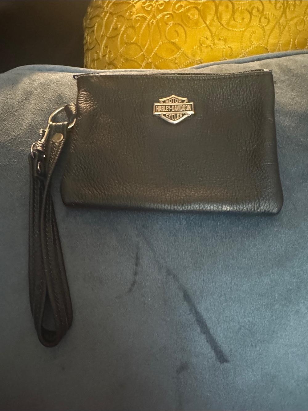 Harley-Davidson Black Leather Wristlet with Silver Shield Logo